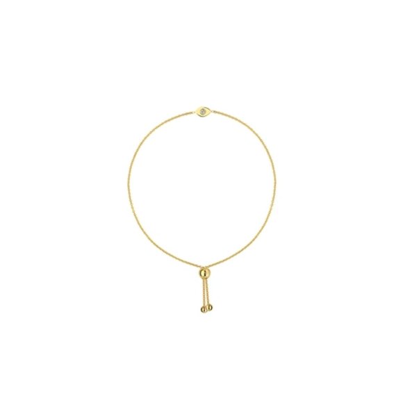 14K Solid Gold Mini Evil Eye Diamond Bolo Bracelet